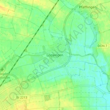 Löpsingen topographic map, elevation, terrain