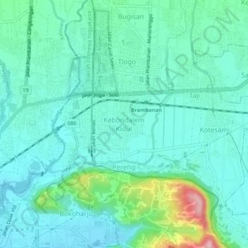 Kebondalem Kidul topographic map, elevation, terrain