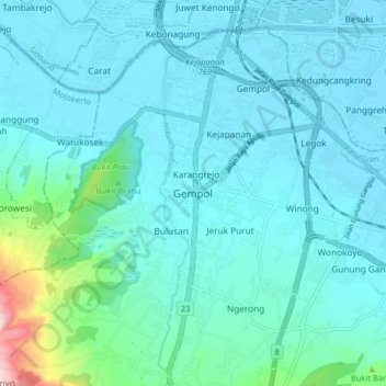 Gempol topographic map, elevation, terrain