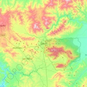 Danlí topographic map, elevation, terrain