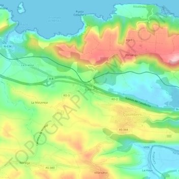 El Peral topographic map, elevation, terrain