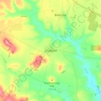 Shutford topographic map, elevation, terrain
