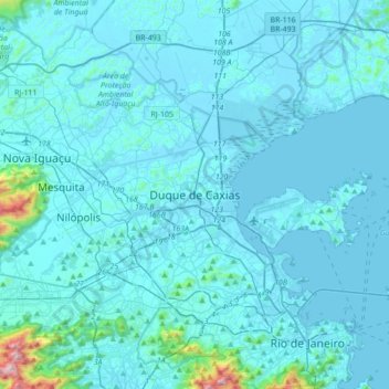 Duque de Caxias topographic map, elevation, terrain