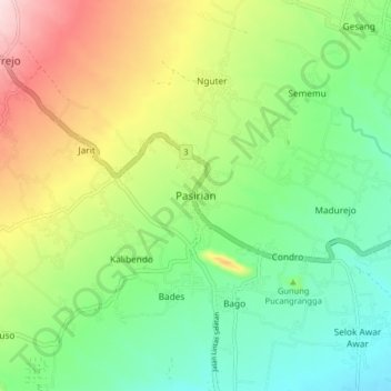 Pasirian topographic map, elevation, terrain