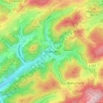 Oedingen topographic map, elevation, terrain