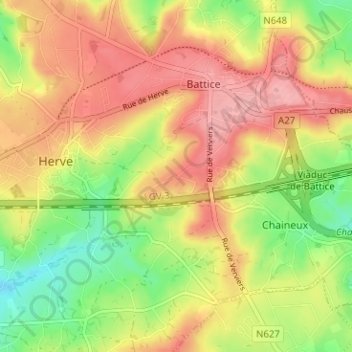 Xhéneumont topographic map, elevation, terrain