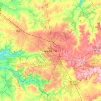 São Carlos topographic map, elevation, terrain