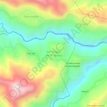 San Miguel del Progreso topographic map, elevation, terrain