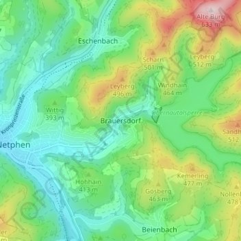 Brauersdorf topographic map, elevation, terrain
