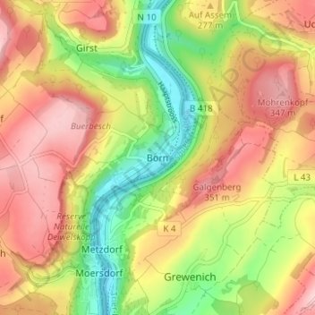 Born topographic map, elevation, terrain