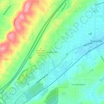 Tutwiler Farm topographic map, elevation, terrain