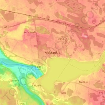 Aizkraukle topographic map, elevation, terrain