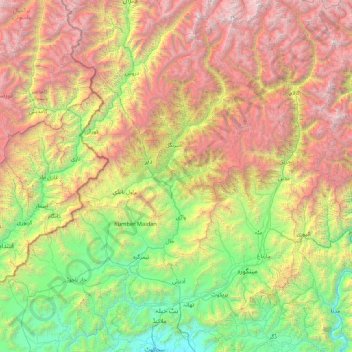 Upper Dīr District topographic map, elevation, terrain