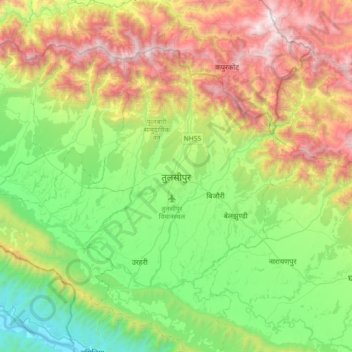 Tulsipur topographic map, elevation, terrain