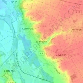 Glimbach topographic map, elevation, terrain
