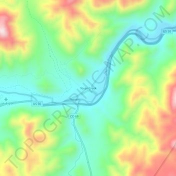Texas Creek topographic map, elevation, terrain