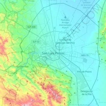 San Luis Potosí City topographic map, elevation, terrain