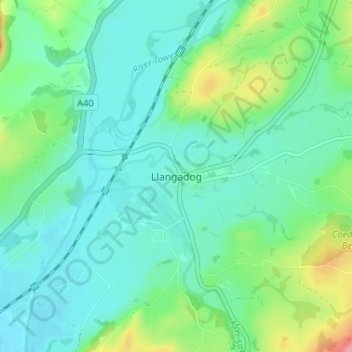 Llangadog topographic map, elevation, terrain