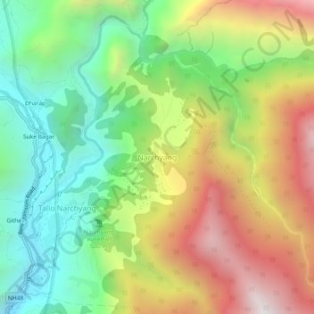 Narchyang topographic map, elevation, terrain