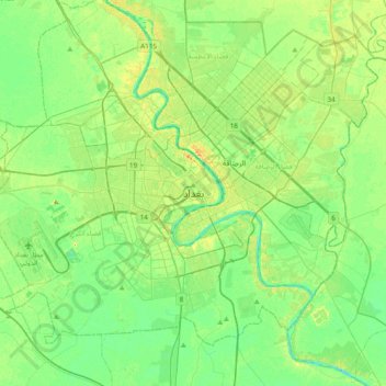 Baghdad topographic map, elevation, terrain