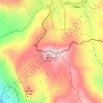 Sassafras Mountain topographic map, elevation, terrain