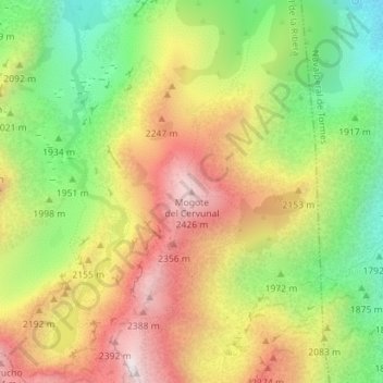Mogote del Cervunal topographic map, elevation, terrain