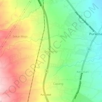 Tejowangi topographic map, elevation, terrain