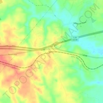 Bovina topographic map, elevation, terrain