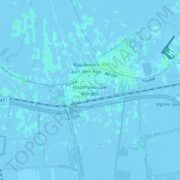 Hazerswoude-Rijndijk topographic map, elevation, terrain