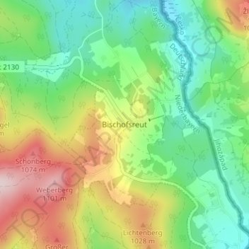 Bischofsreut topographic map, elevation, terrain