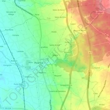 Aldeia topographic map, elevation, terrain