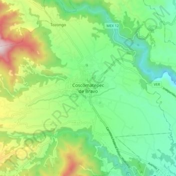 Coscomatepec de Bravo topographic map, elevation, terrain
