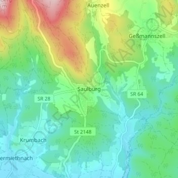 Saulburg topographic map, elevation, terrain