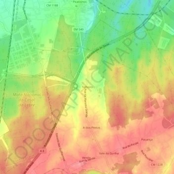 Telheiro topographic map, elevation, terrain