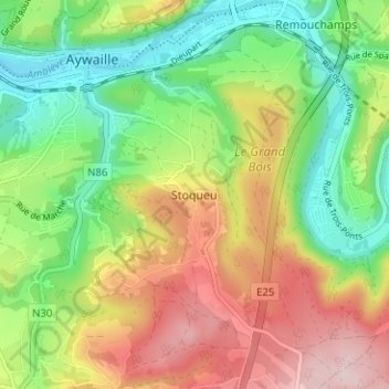 Stoqueu topographic map, elevation, terrain