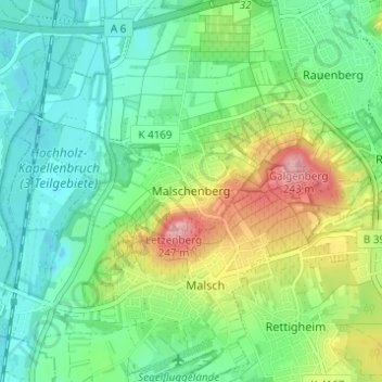 Malschenberg topographic map, elevation, terrain