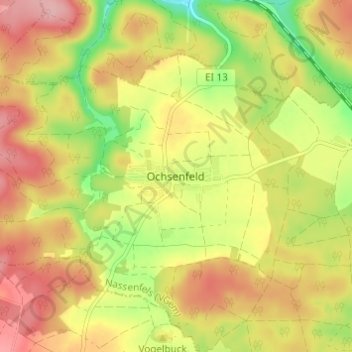 Ochsenfeld topographic map, elevation, terrain