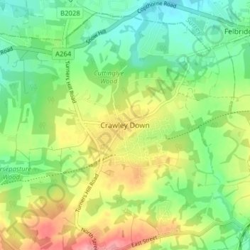 Crawley Down topographic map, elevation, terrain