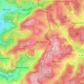 Belmicke topographic map, elevation, terrain