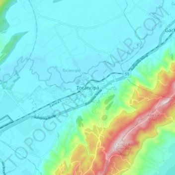 Tocancipá topographic map, elevation, terrain