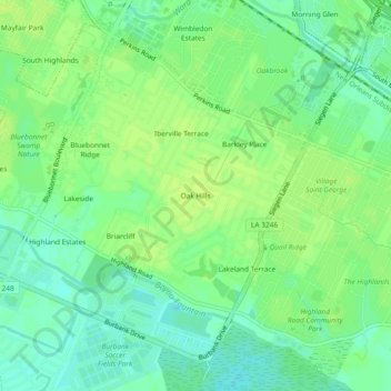 Oak Hills topographic map, elevation, terrain