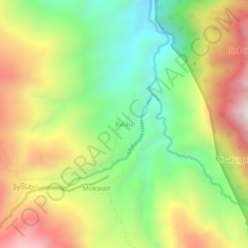 Kwau topographic map, elevation, terrain