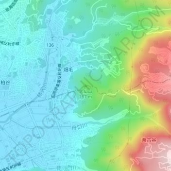 Mount Daisen topographic map, elevation, terrain