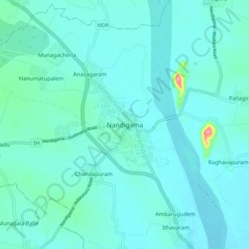 Nandigama topographic map, elevation, terrain