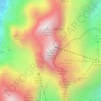 Tofana di Mezzo topographic map, elevation, terrain