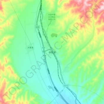 中堡镇 topographic map, elevation, terrain