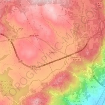 Paredes topographic map, elevation, terrain