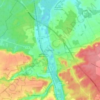 Nemours topographic map, elevation, terrain