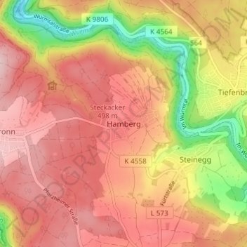 Hamberg topographic map, elevation, terrain