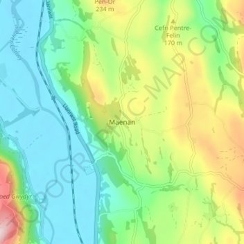 Maenan topographic map, elevation, terrain